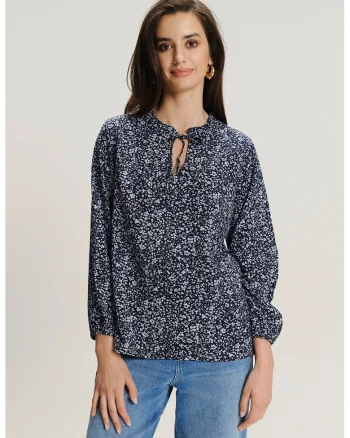 Bluza-tunica cu decolteu la baza gatului, Albastru ultramarin/Albastru deschis