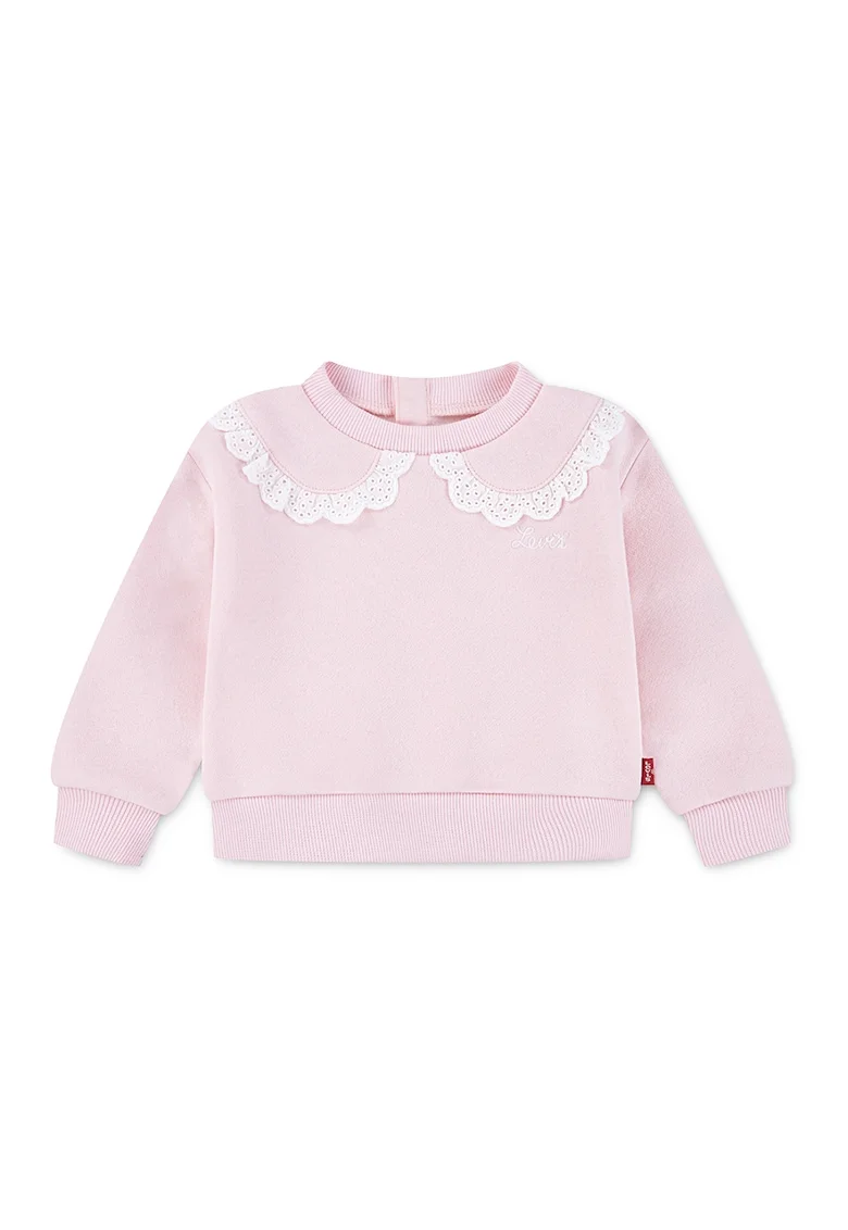 Bluza cu guler cu volane sintetice, Roz pal