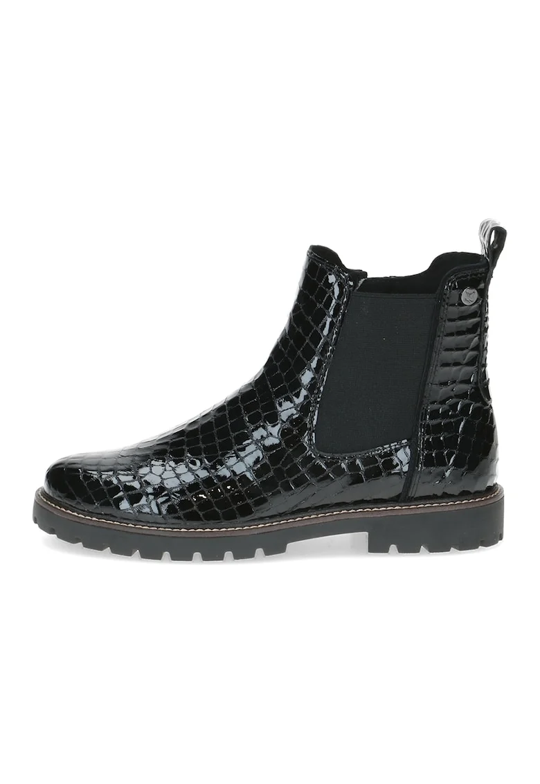 Ghete din piele cu model crocodil si segment din material textil, Negru stins