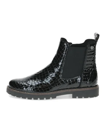 Ghete din piele cu model crocodil si segment din material textil, Negru stins