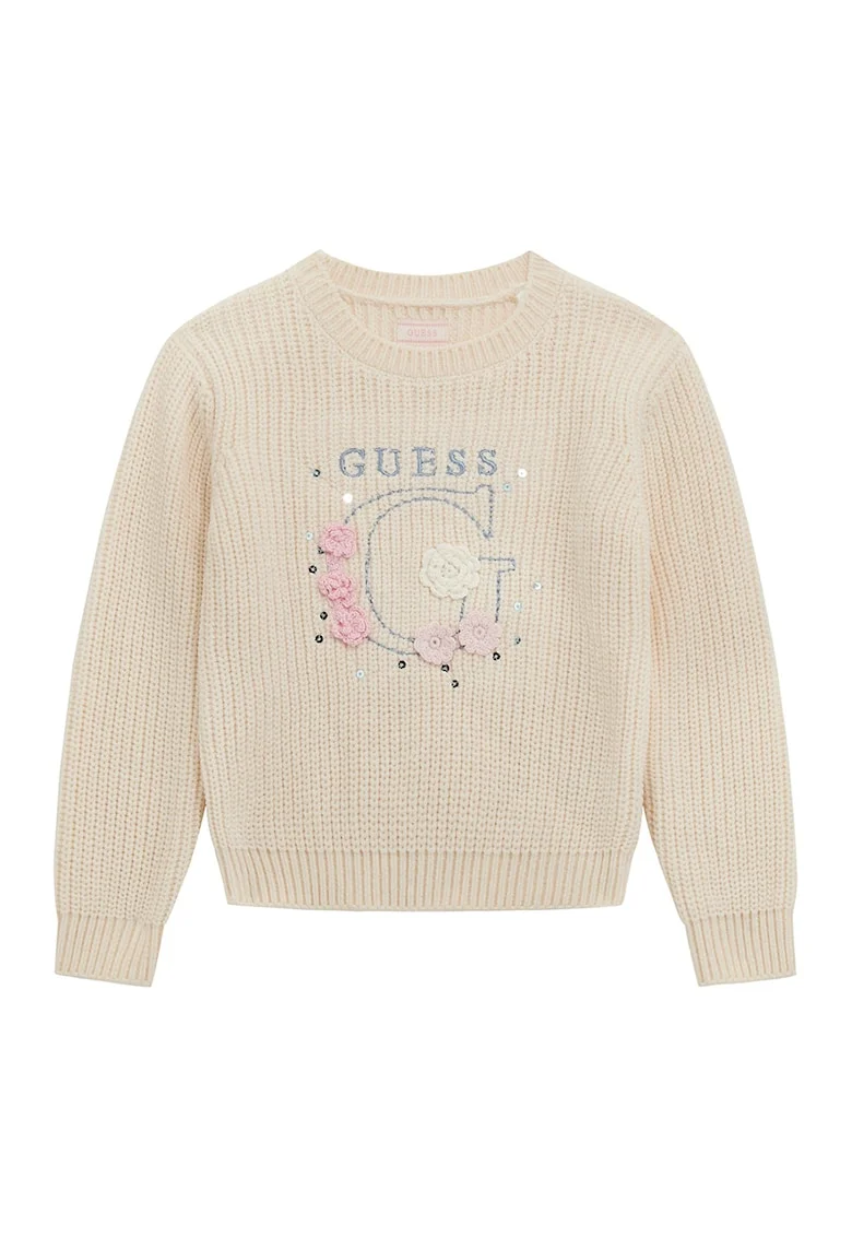 Pulover cu logo brodat, Bej deschis