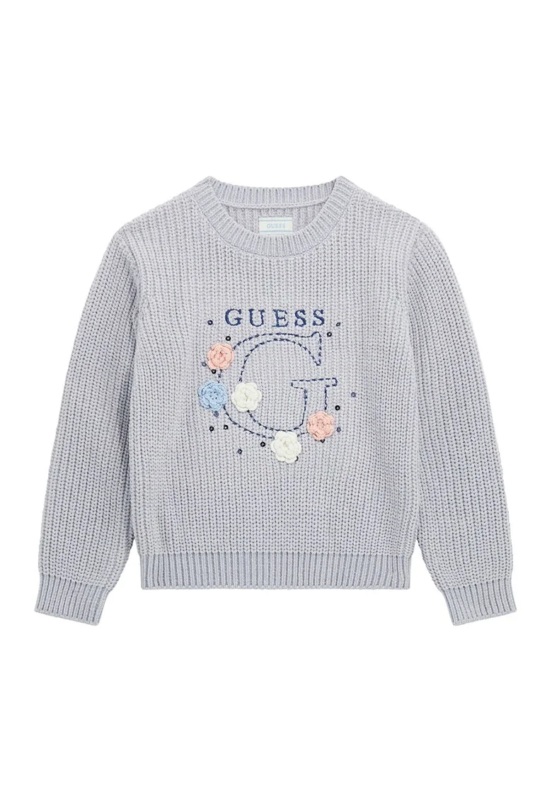 Pulover cu logo brodat, Gri deschis