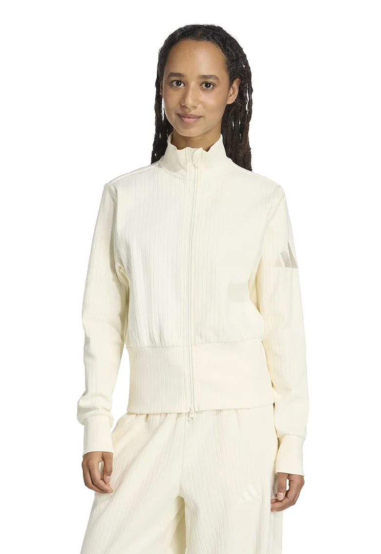 Bluza de trening din amestec de bumbac cu fermoar, Crem