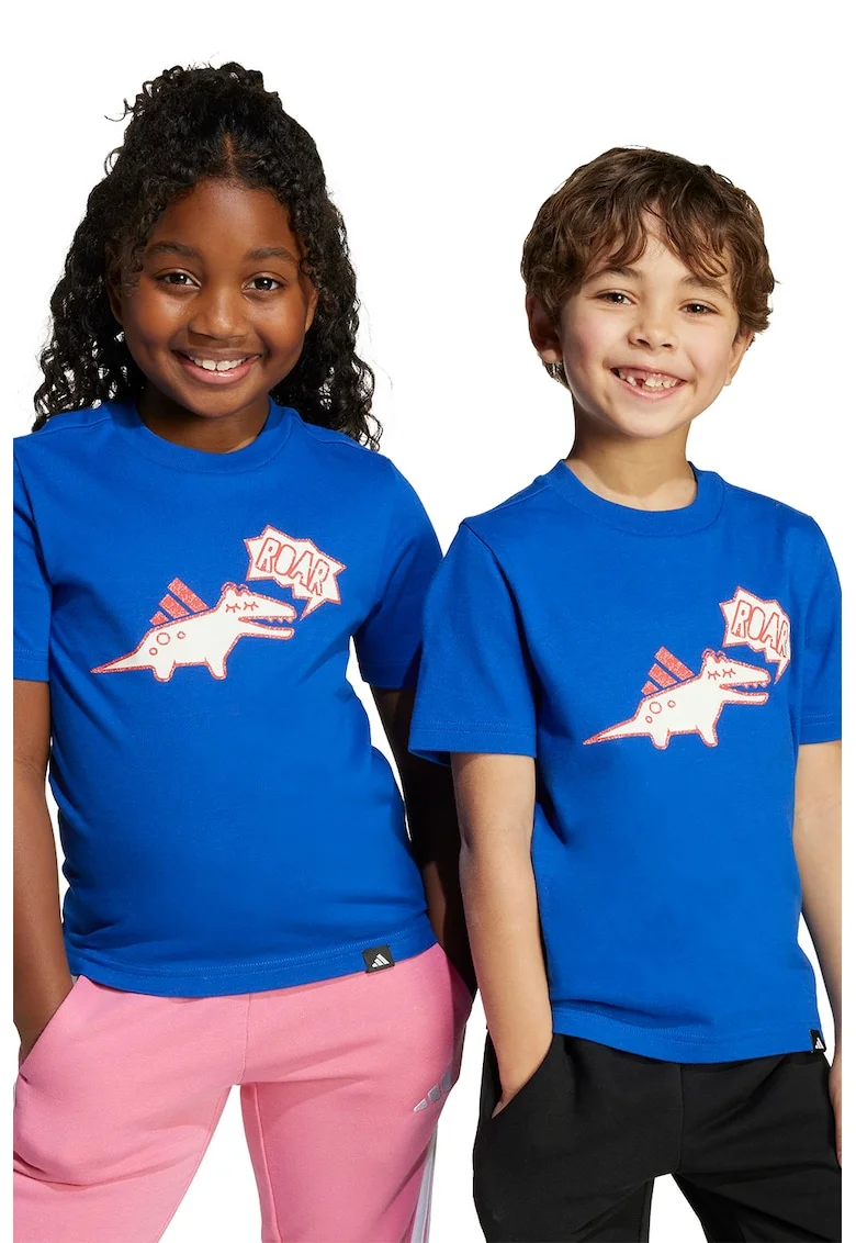 Tricou din bumbac cu imprimeu grafic si logo, Albastru royal