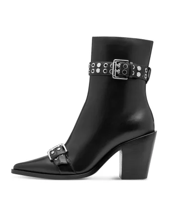 Botine din piele cu toc masiv, Negru