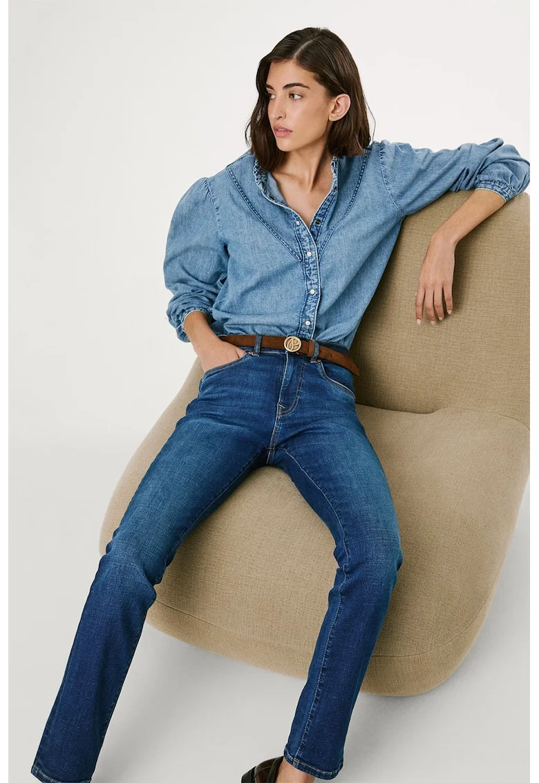 Blugi slim fit cu talie medie, Albastru inchis