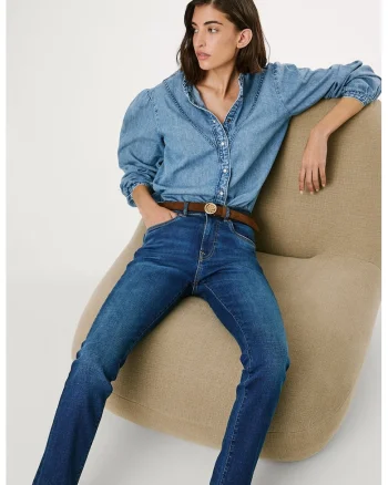 Blugi slim fit cu talie medie, Albastru inchis