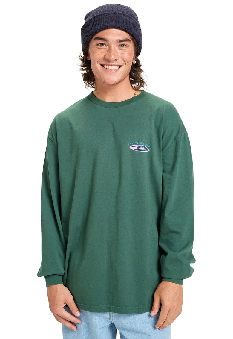 Bluza lejera din bumbac organic cu imprimeu pe partea din spate, Verde sparanghel