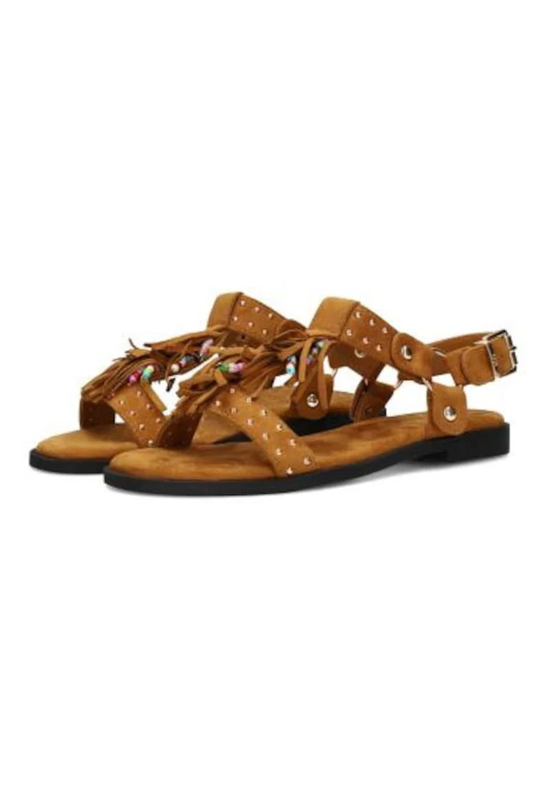 Sandale din piele intoarsa cu franjuri si model cu tinte