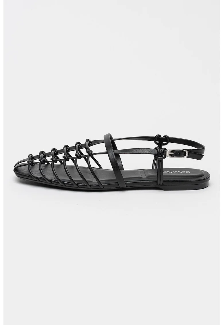 Sandale de piele cu model impletit, Negru