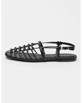 Sandale de piele cu model impletit, Negru