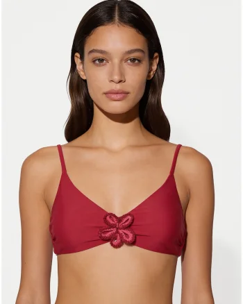 Top bikini femei,  rosu, material sintetic, floral, Rosu