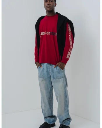 Bluza de bumbac cu imprimeu logo, Rosu inchis