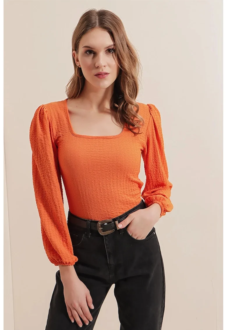 Bluza dama, HiCCUP, decolteu patrat, poliester/lycra, portocaliu