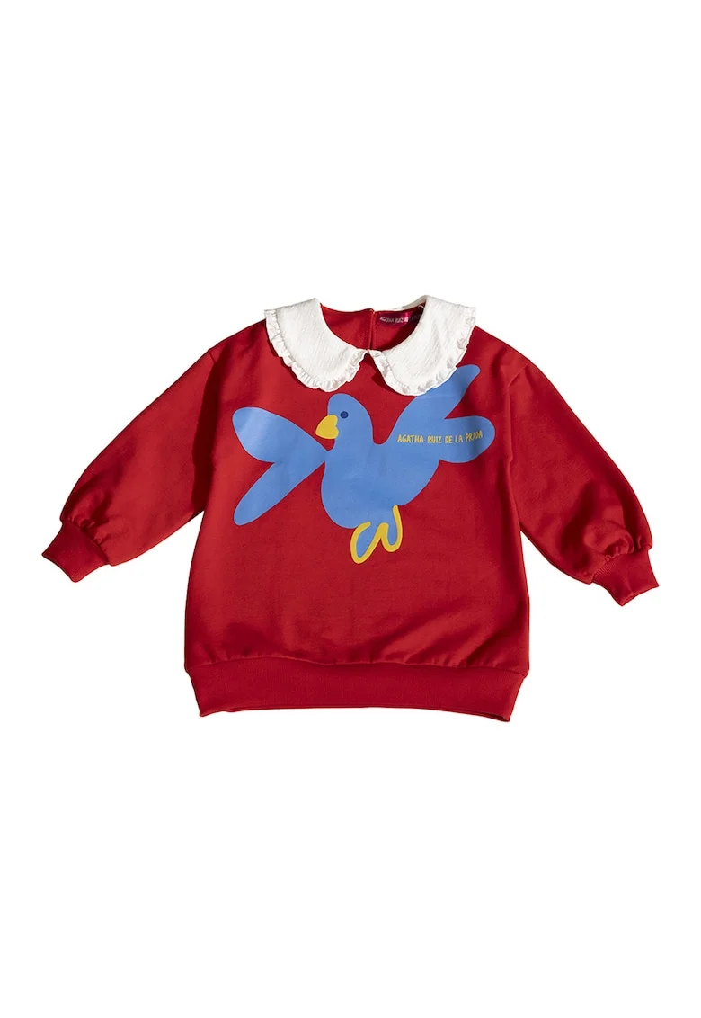 Bluza cu imprimeu si guler Peter Pan, Rosu