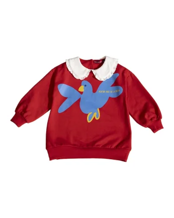 Bluza cu imprimeu si guler Peter Pan, Rosu