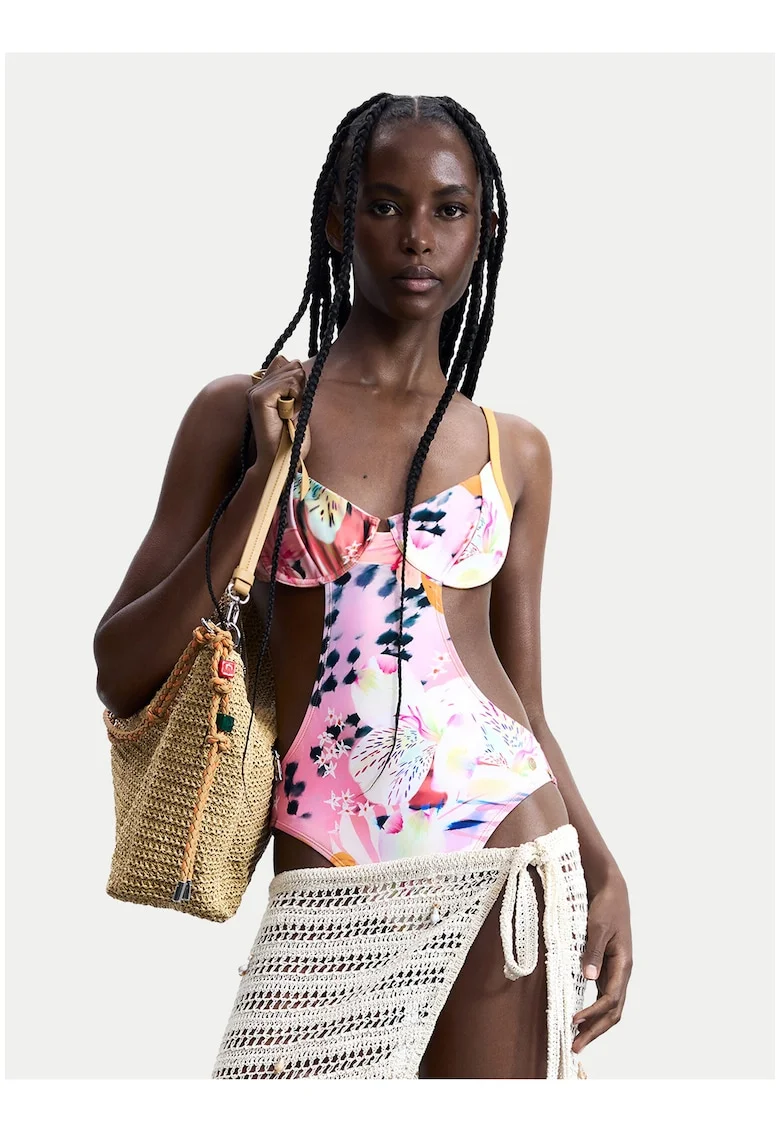 Costum de baie dama,  multicolor, material sintetic, imprimeu grafic