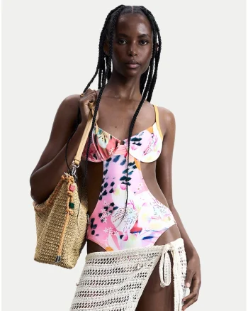Costum de baie dama,  multicolor, material sintetic, imprimeu grafic