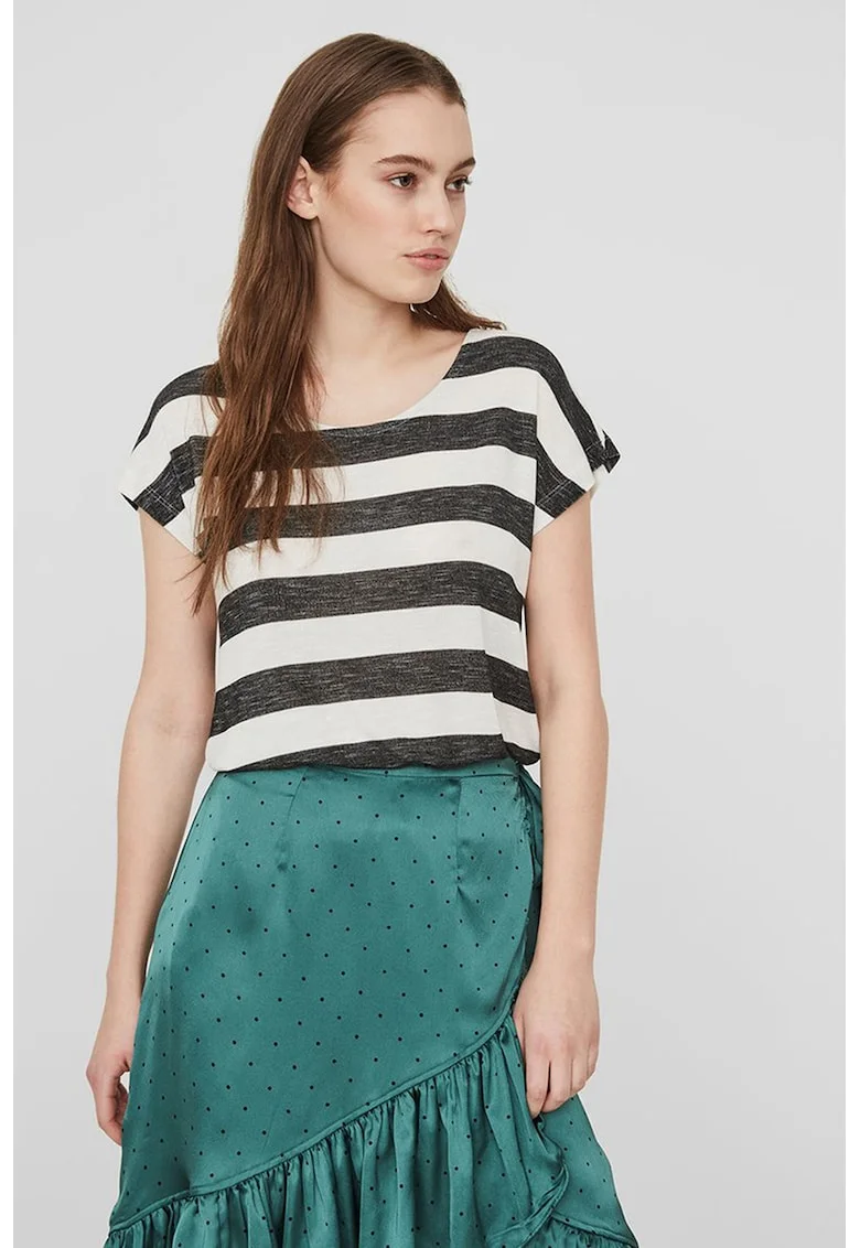 Tricou cu terminatie rotunjita, Alb/Negru