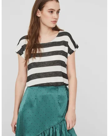 Tricou cu terminatie rotunjita, Alb/Negru