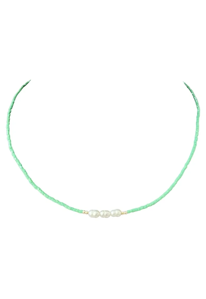 Colier din margele Preciosa cu perle de cultură și argint 925, verde, 40+4 cm