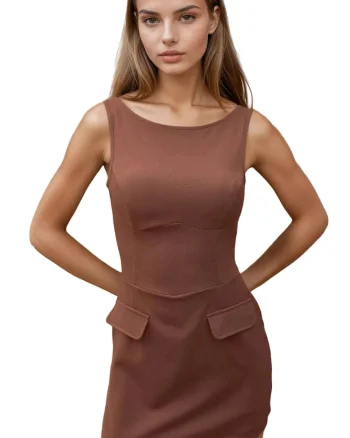 Rochie mini mulata cu pantaloni scurti,  maro, material textil