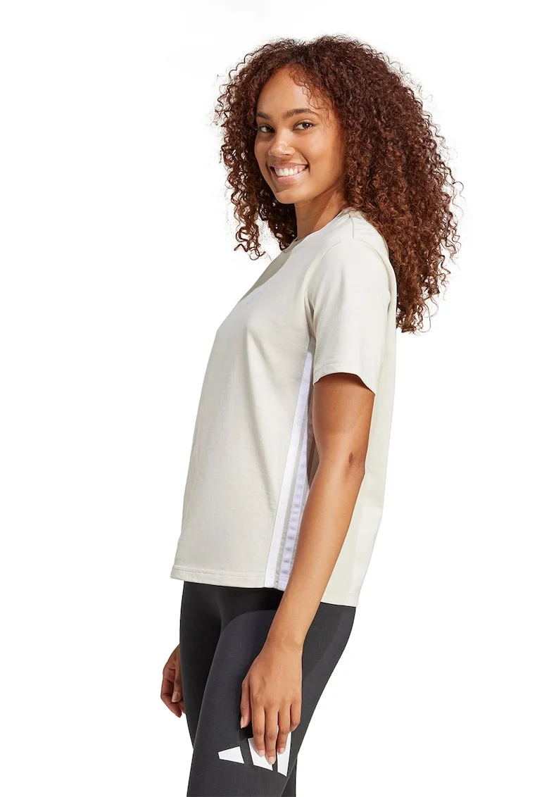 Tricou din bumbac cu decolteu la baza gatului, Alb fildes