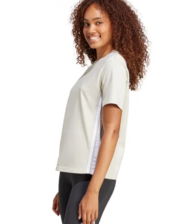 Tricou din bumbac cu decolteu la baza gatului, Alb fildes