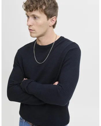 Pulover regular fit cu decolteu la baza gatului, Bleumarin