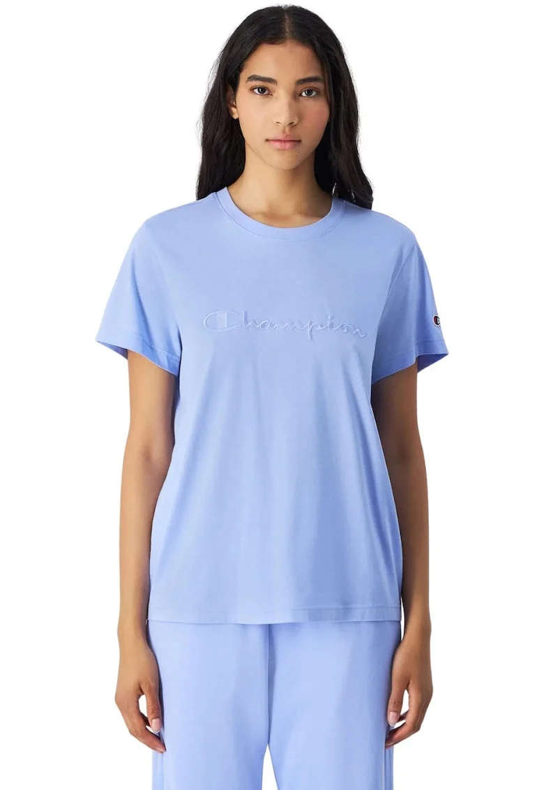 Tricou dama  albastru deschis, croiala slim, material 100% bumbac