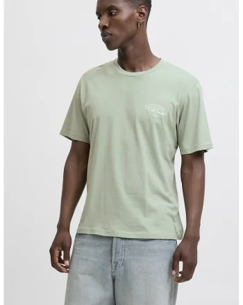 Tricou de bumbac cu imprimeu si decolteu la baza gatului, Gri cenusiu
