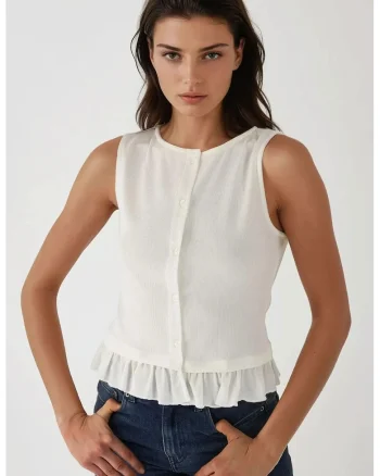 Bluza dama,  texturata, cu guler rotund si volane, Alb, Jerseu