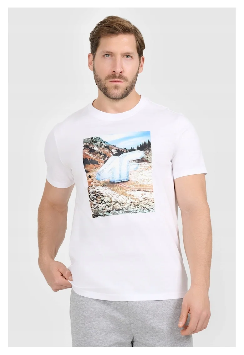 Tricou barbat,  regular, alb, bumbac
