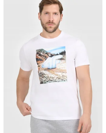 Tricou barbat,  regular, alb, bumbac