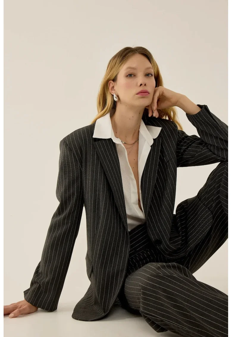 Sacou dama  Reece, croiala relaxata, gri, textil