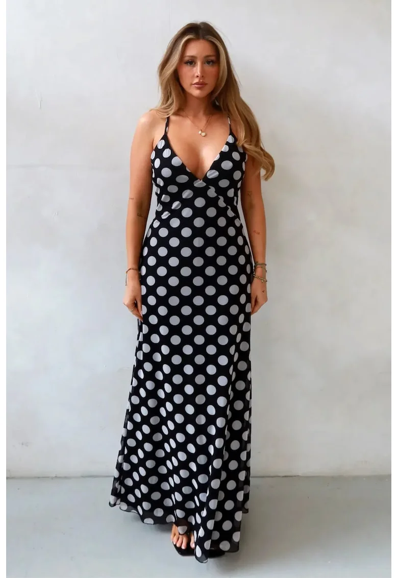 Rochie maxi  buline, decolteu in V, neagra, textil
