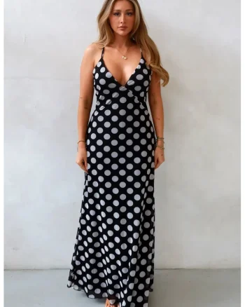 Rochie maxi  buline, decolteu in V, neagra, textil