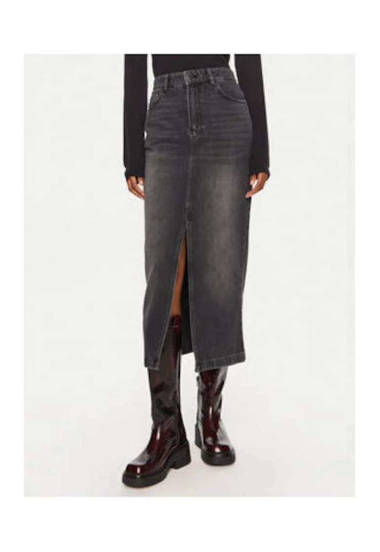 Fusta casual,  denim, neagra, bumbac,