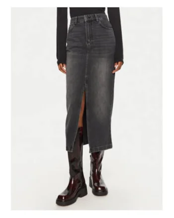 Fusta casual,  denim, neagra, bumbac,
