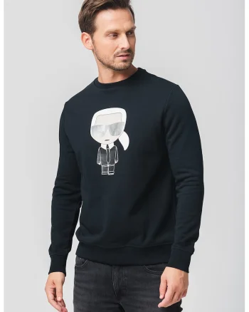 Bluza sport cu decolteu la baza gatului si imprimeu logo, Negru