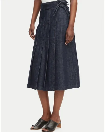 Fusta casual,  denim, fermoar, albastru, nylon