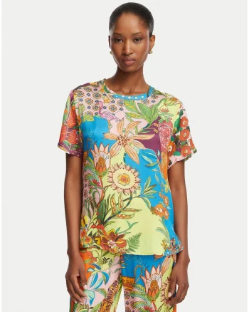 Tricou dama,  multicolor, regular fit, viscoza