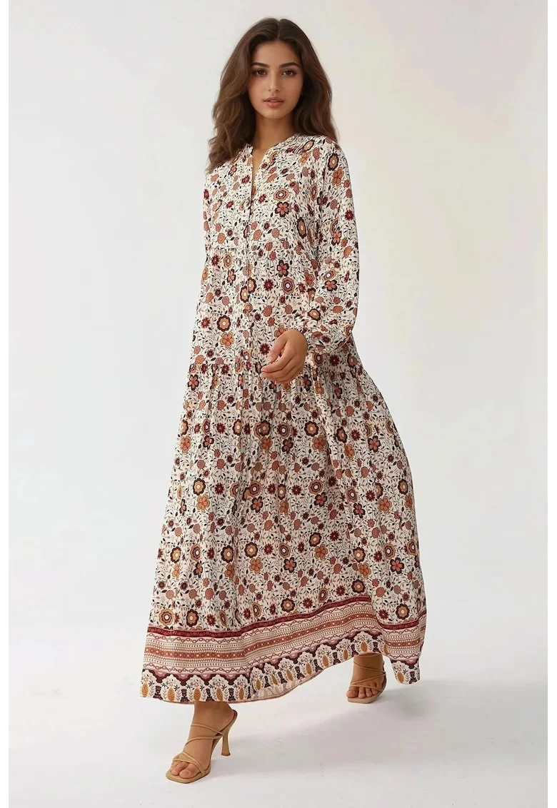 Rochie maxi,  decolteu in V, multicolor, textil