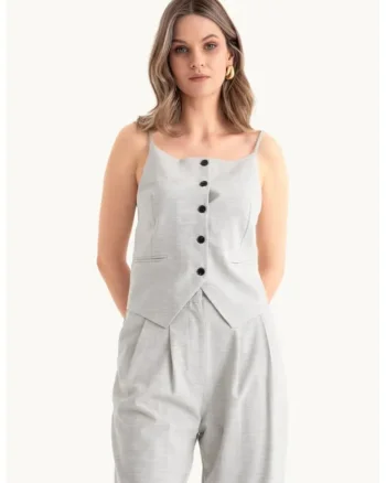 Top  cu bretele fine si nasturi, gri, textil