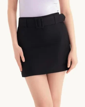 Fusta mini dama,  talie inalta, textil, negru