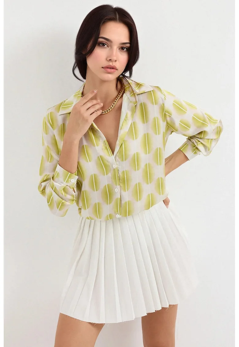 Camasa dama HiCCUP, textil, galben, maneca lunga, inchidere cu nasturi