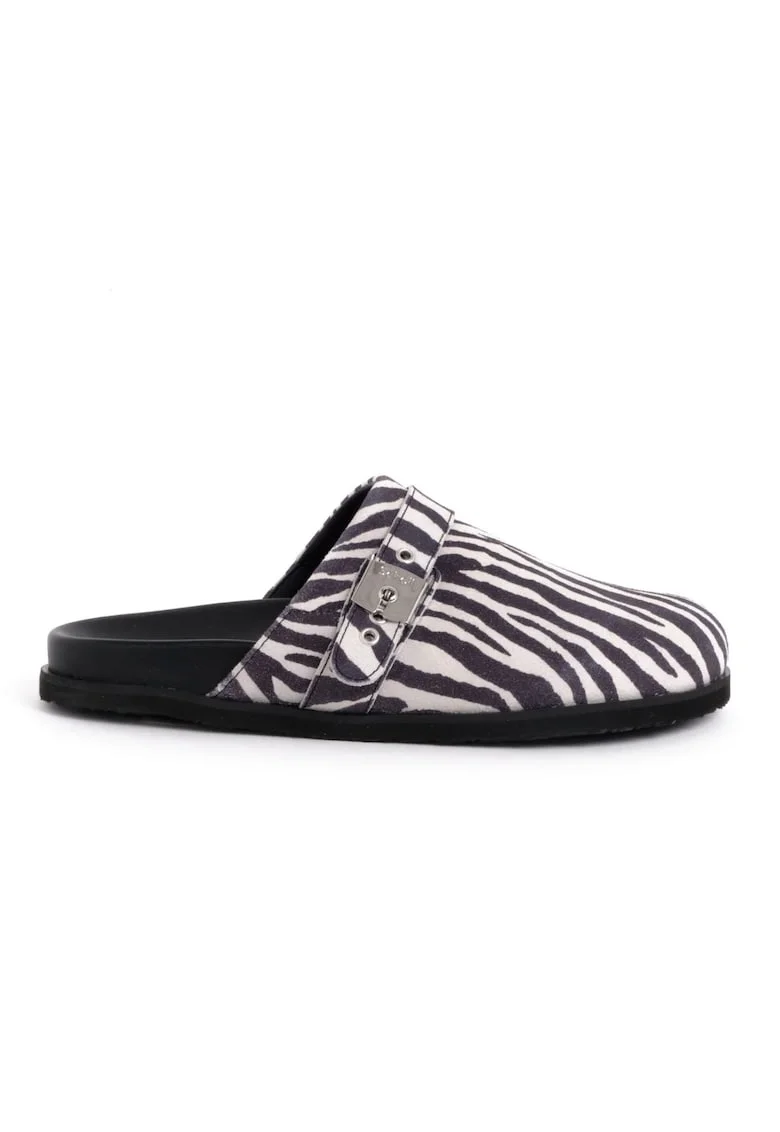 Slapi  Pescura Charlene, negru, piele ecologica, imprimeu zebra, talpa EVA,