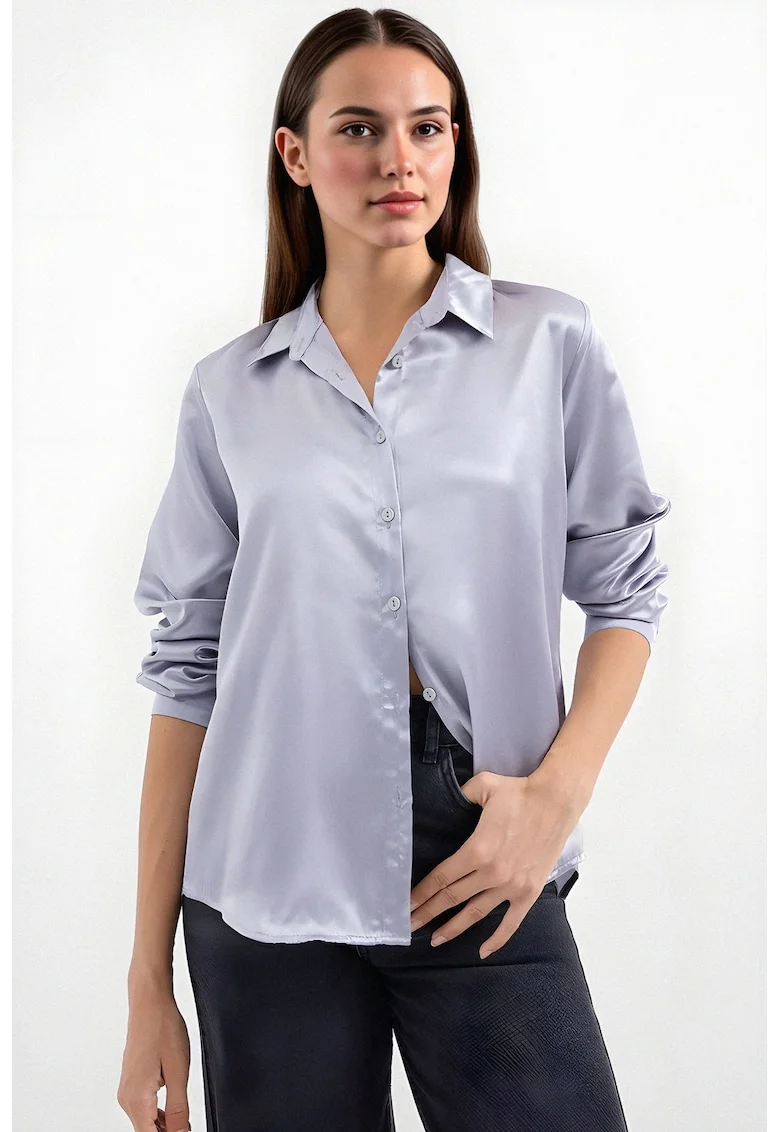 Camasa dama, HiCCUP, camasa cu maneca lunga, satin, violet deschis