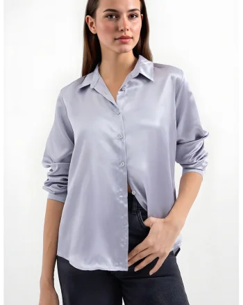 Camasa dama, HiCCUP, camasa cu maneca lunga, satin, violet deschis