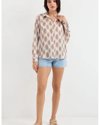 Camasi dama, HiCCUP, camasa cu maneca lunga, satin, maro melanj